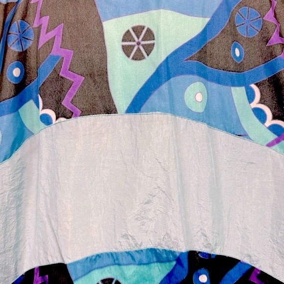 VINTAGE 90’s EuroJoy Blue Postmodern Abstract Print Windbreaker Bomber Jaclet - Picture 4 of 6